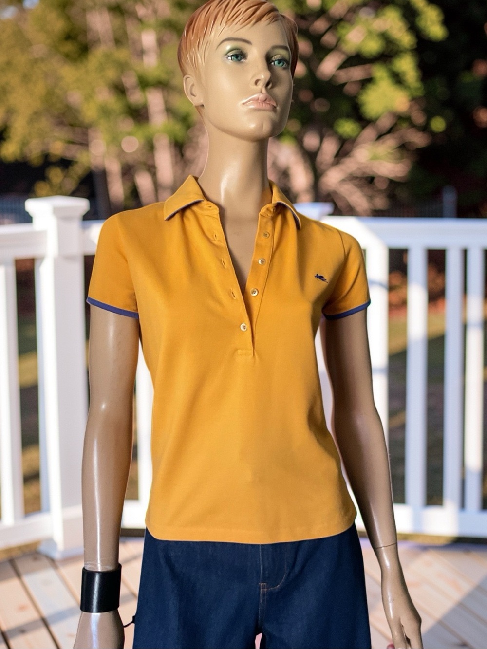 Y2K VINTAGE ETRO MILANO ITALY YELLOW POLO TOP WITH BLUE TRIM SZ EU42 or US S - M
